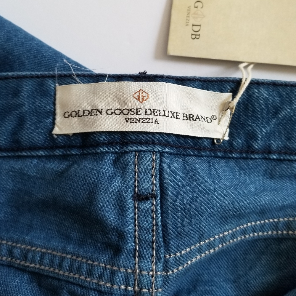 Golden Goose Thelma High Rise Straight Leg Boot Srtap Jeans Size 27 Blue - Picture 5 of 13